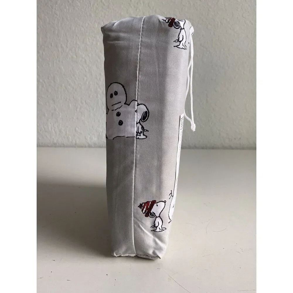 Peanuts Snoopy Woodstock QUEEN SIZE Sheet Set‎ Christmas Snowman Winter Grey NEW